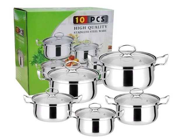 Juego De Ollas y Utensilios de Cocina 16-18-20-22-24cm 10P Plateado-0