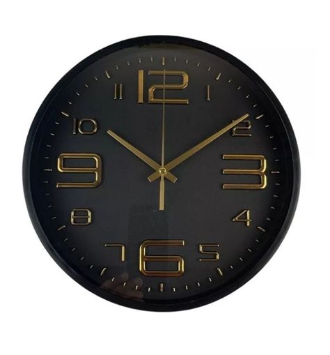 Reloj Pared Mural Redondo 30Cms Negro Dorado-0