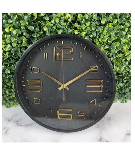 Reloj Pared Mural Redondo 30Cms Negro Dorado-1