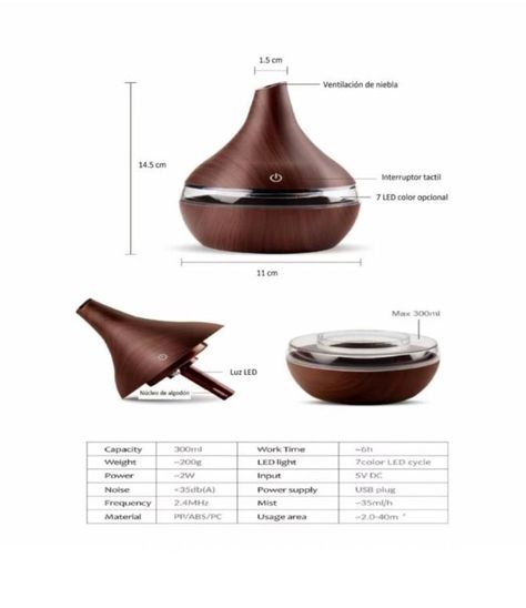 Humidificador Marrón Aromatizador Difusor Aire 300-2
