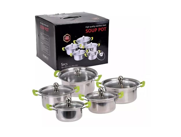 Juego De Ollas 16-18-20-22-24cm 10P Inox Con Manilla Verde-0