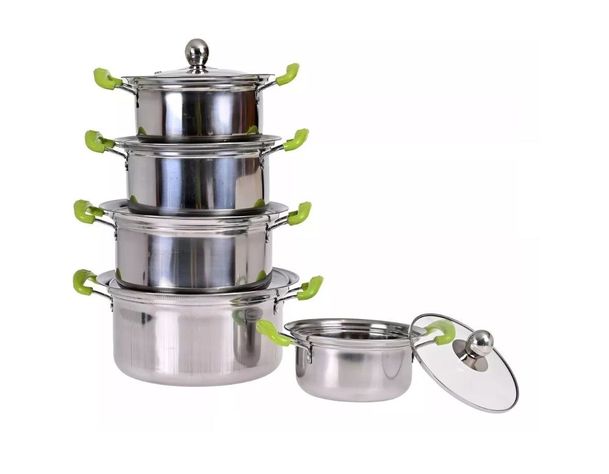 Juego De Ollas 16-18-20-22-24cm 10P Inox Con Manilla Verde-2