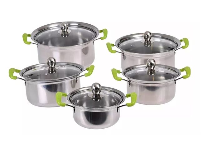 Juego De Ollas 16-18-20-22-24cm 10P Inox Con Manilla Verde-3