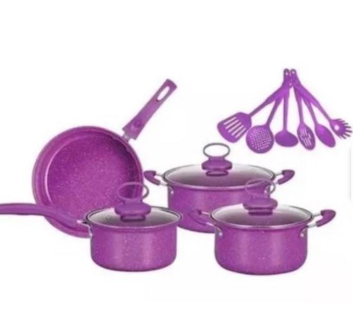 Juego De Ollas y Utensilios de Cocina 14 Piezas MORADO-0