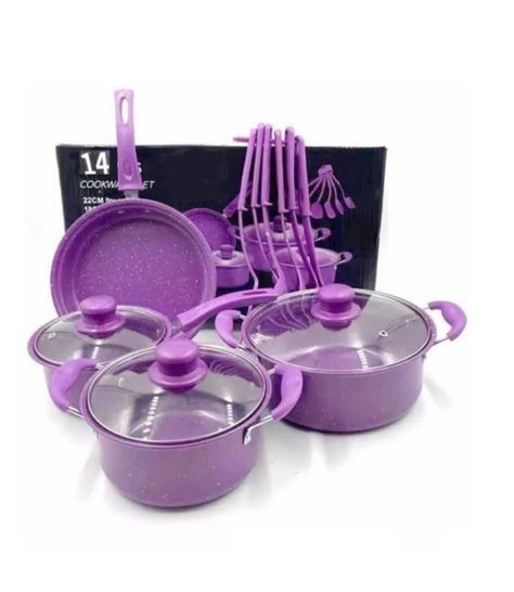 Juego De Ollas y Utensilios de Cocina 14 Piezas MORADO-1
