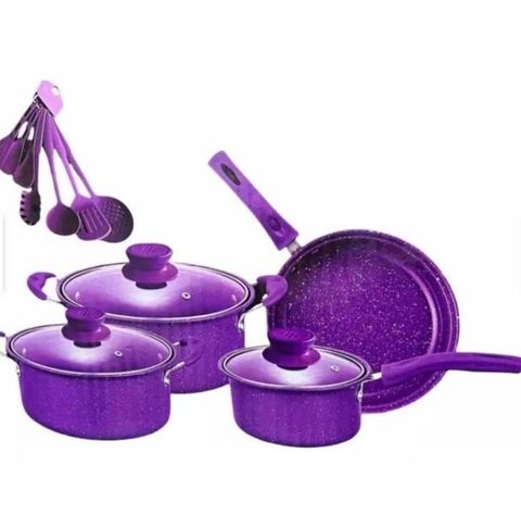 Juego De Ollas y Utensilios de Cocina 14 Piezas MORADO-3