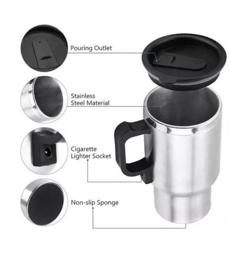 2 x Vaso Tazón Mug Termo Calentador Auto 12v Cafe -4