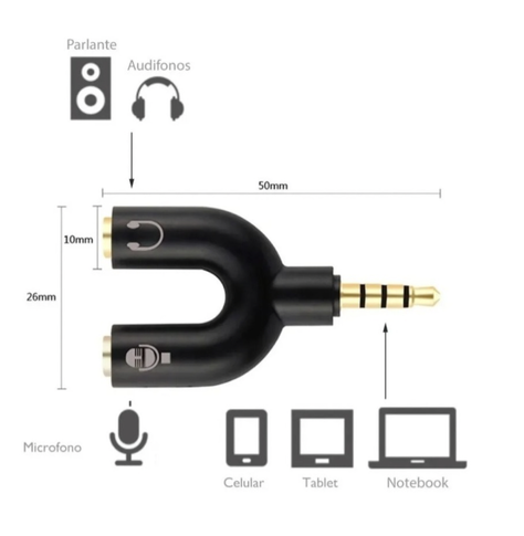 Splitter Adaptador 3.5mm Audio Separa Microfono Audifono Pc -2