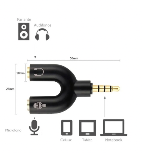 Splitter Adaptador 3.5mm Audio Separa Microfono Audifono Pc -3