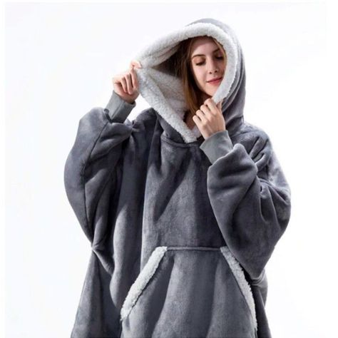 Bata Manta con Capucha Sherpa  Frazada Polerón con Chiporro UNISEX - GRIS-0