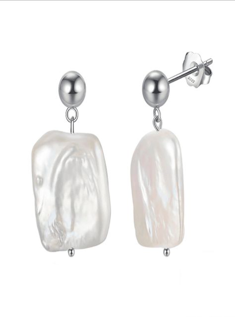 Aro largo Lucia con perla blanca rectangular, plata 925-0
