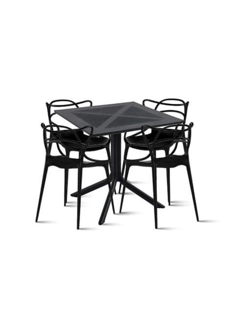 Mesa restaurant 80x80 Polipropileno + 4 Sillas Master Negras-0