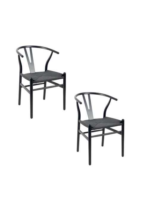 Pack 2 Sillas Wishbone Rattan - Negra con hilo negro-0