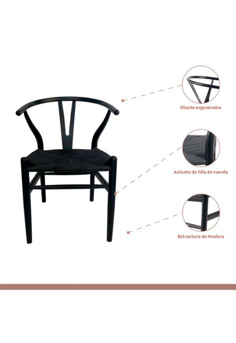 Pack 2 Sillas Wishbone Rattan - Negra con hilo negro-2