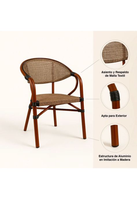 Silla Bistro Parisina Textileno con reposabrazos - Beige-4