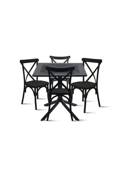 Mesa restaurant 80x80 Polipropileno + 4 Sillas Crossback Danubio - Negra-0