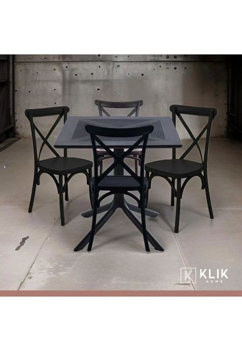 Mesa restaurant 80x80 Polipropileno + 4 Sillas Crossback Danubio - Negra-1