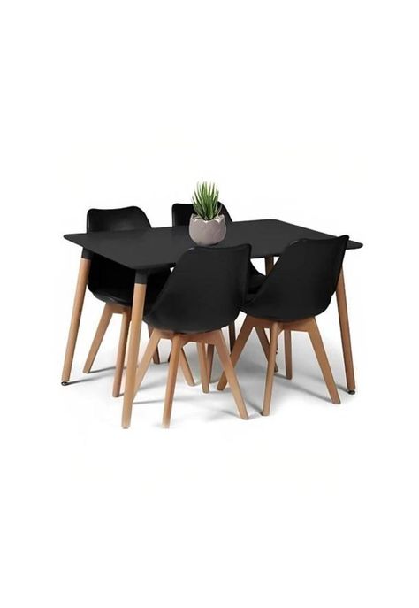 Comedor Mesa Rectangular Negra + 4 Sillas Tulip Negras-0