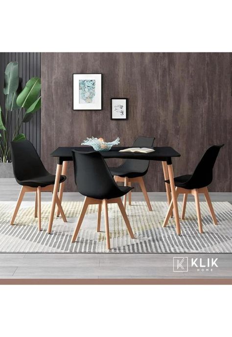 Comedor Mesa Rectangular Negra + 4 Sillas Tulip Negras-1