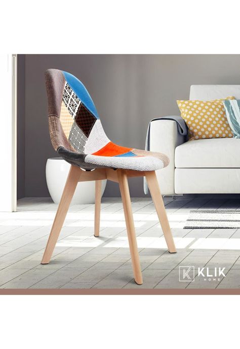 Silla Patchwork Acolchado Tela Wood - Naranja-1