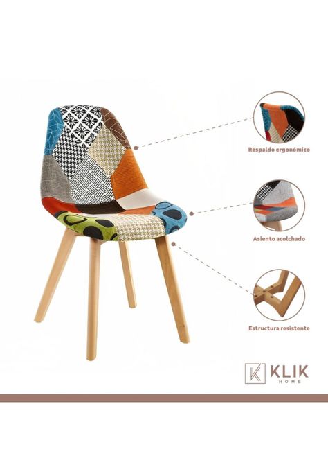 Silla Patchwork Acolchado Tela Wood - Naranja-2