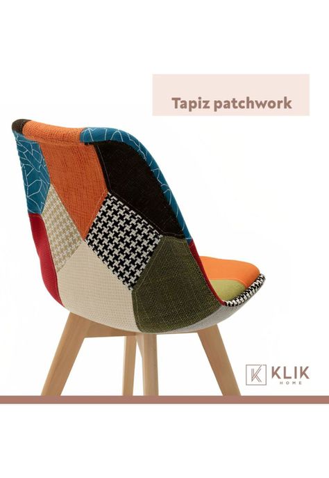 Silla Patchwork Acolchado Tela Wood - Naranja-4