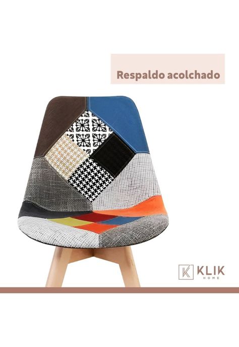 Silla Patchwork Acolchado Tela Wood - Naranja-5