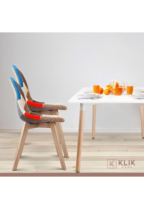 Silla Patchwork Acolchado Tela Wood - Naranja-7