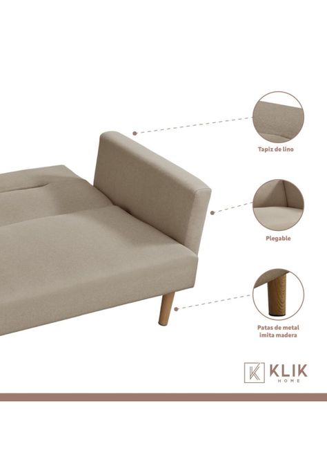 Futón Sofá Cama 3 cuerpos Sara - Lino Beige-2