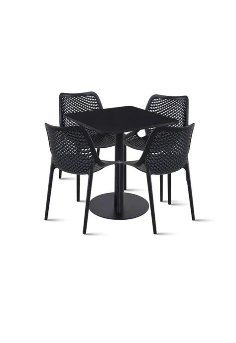 Mesa restaurant 70x70 Tubo Metal cubierta MDF + 4 Sillas Air Berlín - Negra-0