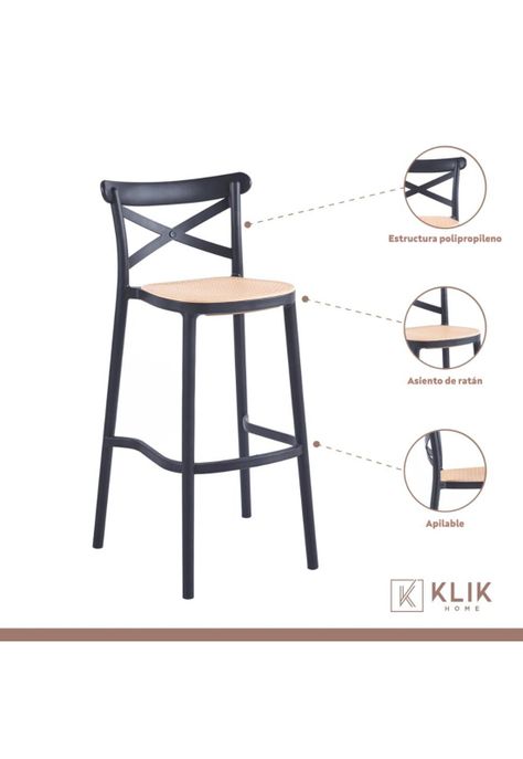 Taburete Crossback Danubio Piso de Bar o Terraza Exterior - Negro-3