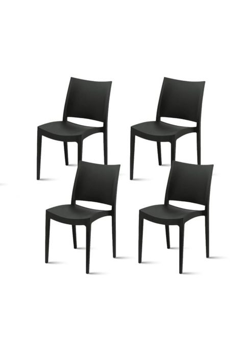 Pack de 4 Sillas de Terraza Exterior Tipo Restaurante - Negras-0