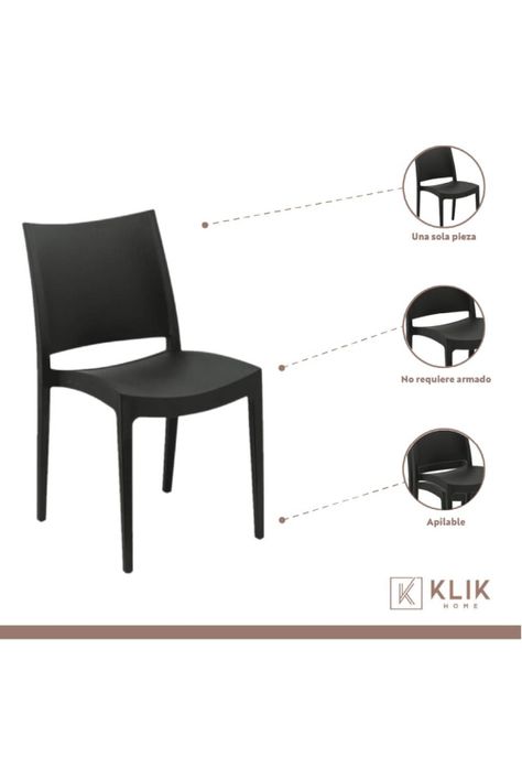 Pack de 4 Sillas de Terraza Exterior Tipo Restaurante - Negras-2