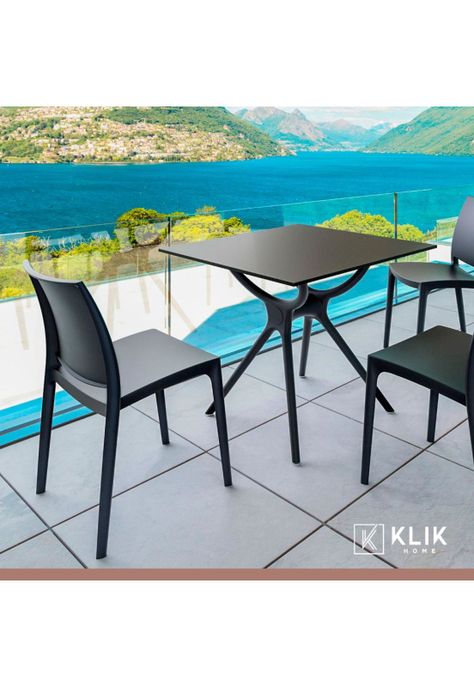 Pack de 4 Sillas de Terraza Exterior Tipo Restaurante - Negras-7