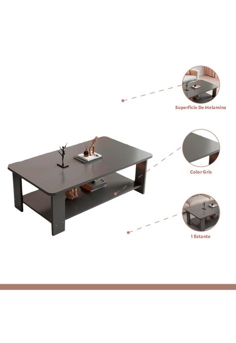 Mesa de Centro Gris 100x50 - Diseño Moderno en MDF-2