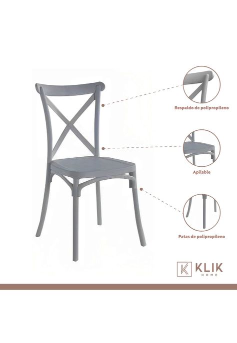 Pack 4 Sillas de Terraza o Comedor Crossback Danubio - Gris-3