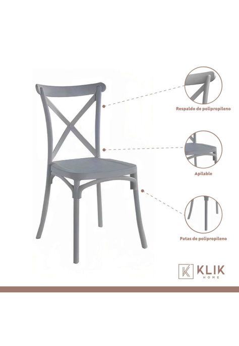 Pack 4 Sillas de Terraza o Comedor Crossback Danubio - Gris-2