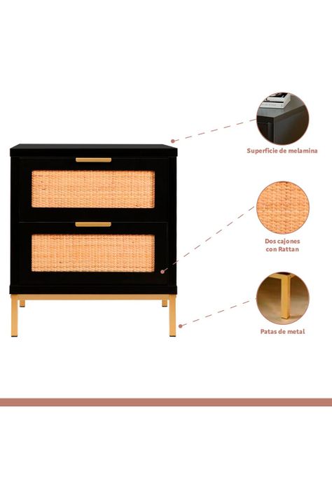 Pack de 2 Veladores Rattan Dark Dos Cajones-2