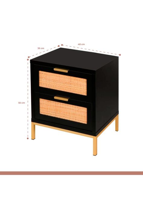 Pack de 2 Veladores Rattan Dark Dos Cajones-3