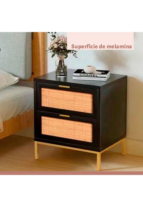 Pack de 2 Veladores Rattan Dark Dos Cajones-4