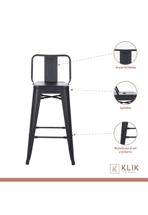 Taburete Tolix Acero con Respaldo para Bar o Terraza - Negro-2