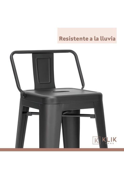 Taburete Tolix Acero con Respaldo para Bar o Terraza - Negro-6