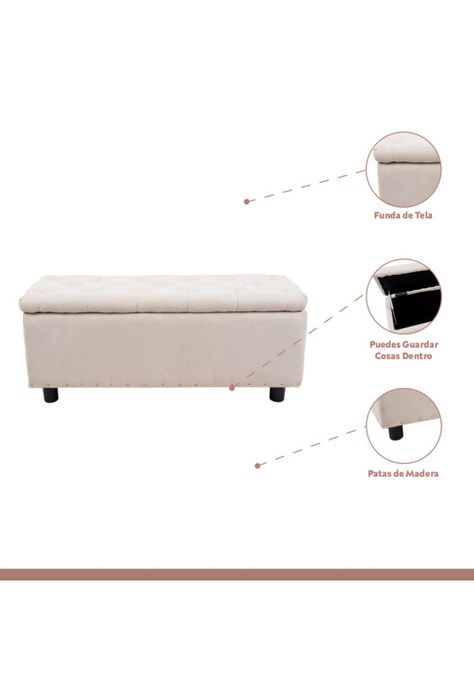 Banqueta acolchada con almacenaje - Beige-2