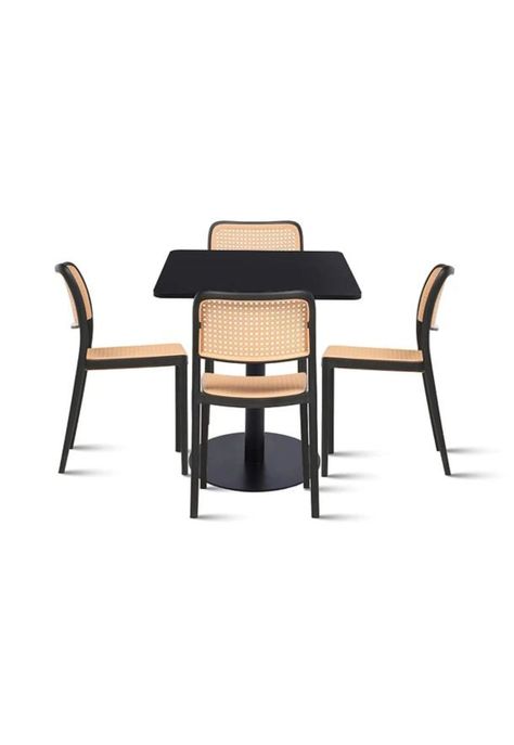 Mesa restaurant 70x70 Tubo Metal cubierta MDF + 4 Sillas Hoffman Enrejada - Negra-0