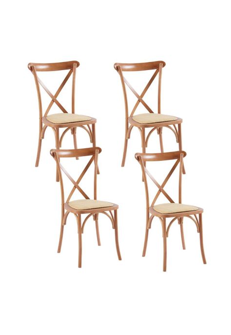 Pack de 4 Sillas Crossback Madera Rattan Natural-0