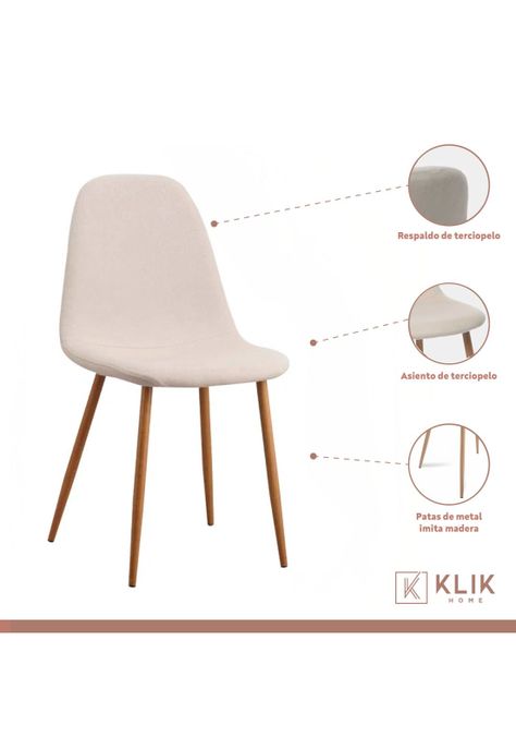 Pack de 4 Sillas Spoon Terciopelo - Crema-2