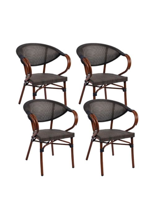 Pack de 4 Sillas Bistro Parisina  Textileno con reposabrazos - Café Oscuro-0