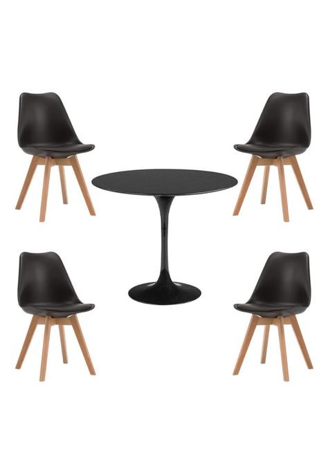 Comedor Tulip Negro 80cm - 4 Sillas tulip negras-0