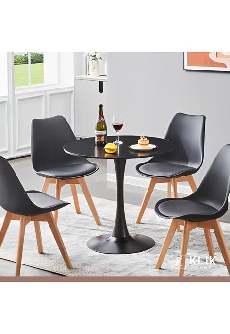 Comedor Tulip Negro 80cm - 4 Sillas tulip negras-1