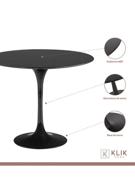 Comedor Tulip Negro 80cm - 4 Sillas tulip negras-2